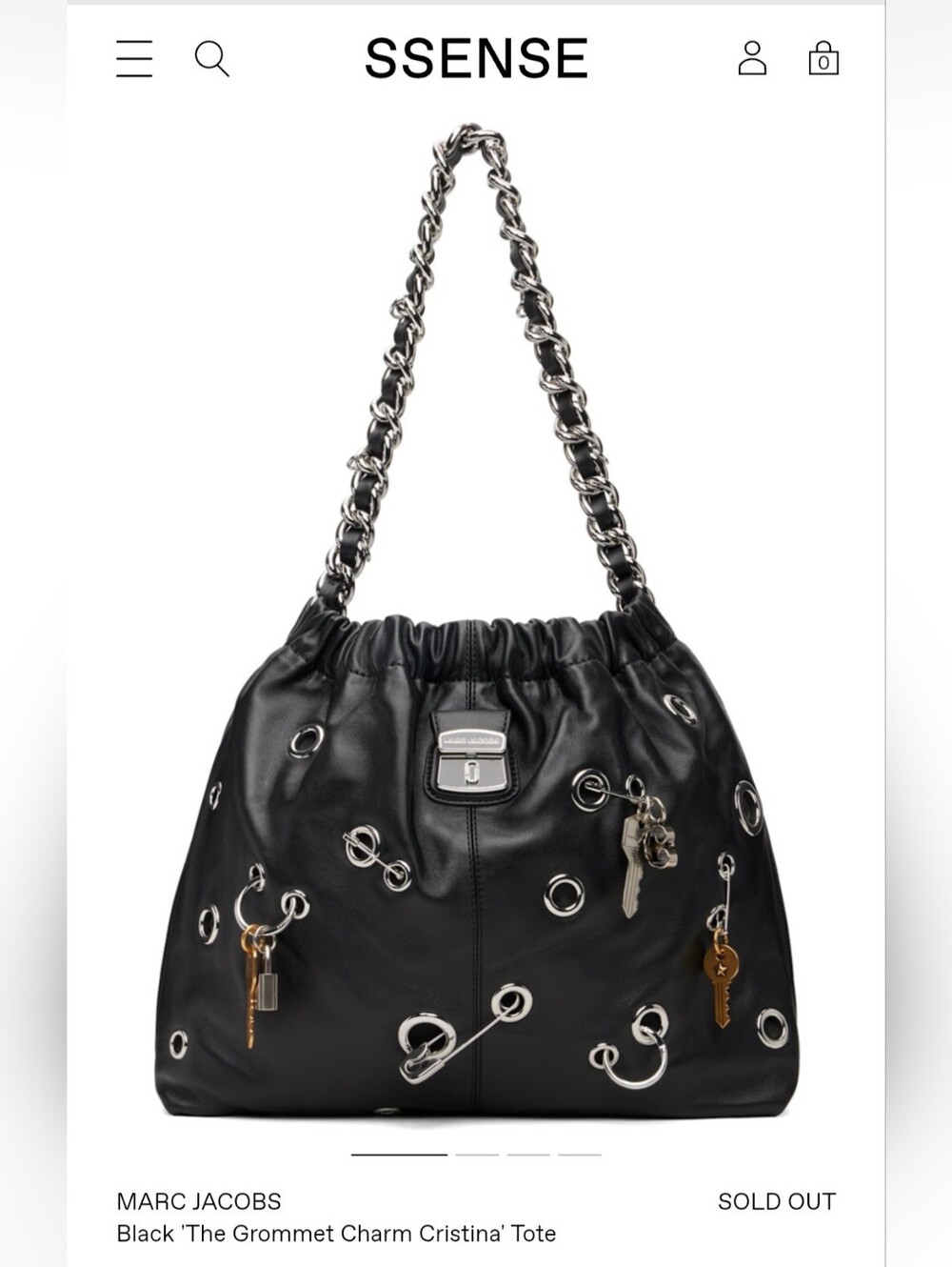 Highly sought after SOLD OUT Marc Jacobs Black Grommet Charm Cristina Tote